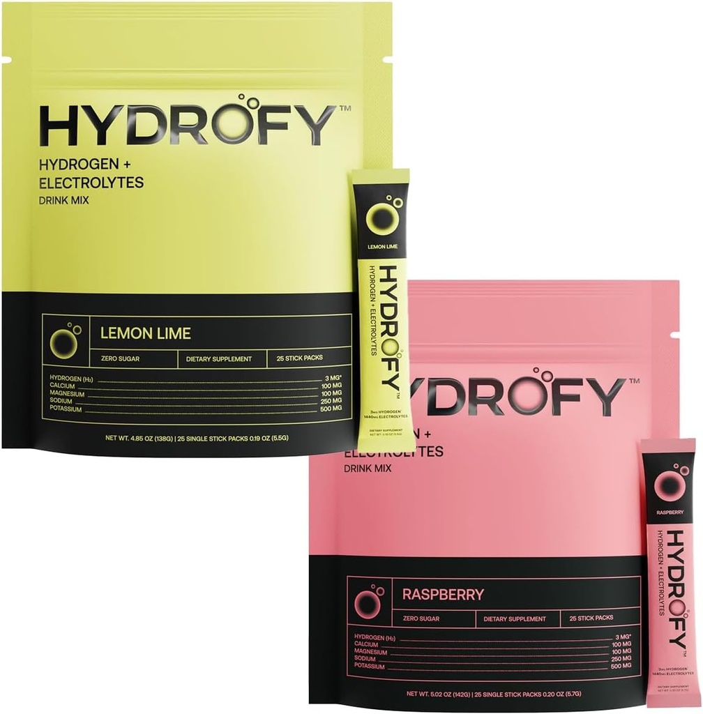 Hidrogen Water + Electrolitos Bebida Mix Raspberry y Lemon Lime Bundle 50 Servings ¦ Paquetes de hidratación superior con Hidrógeno molecular (H2), Sodio, Potasio, Magnesio, Calcio y Minerales