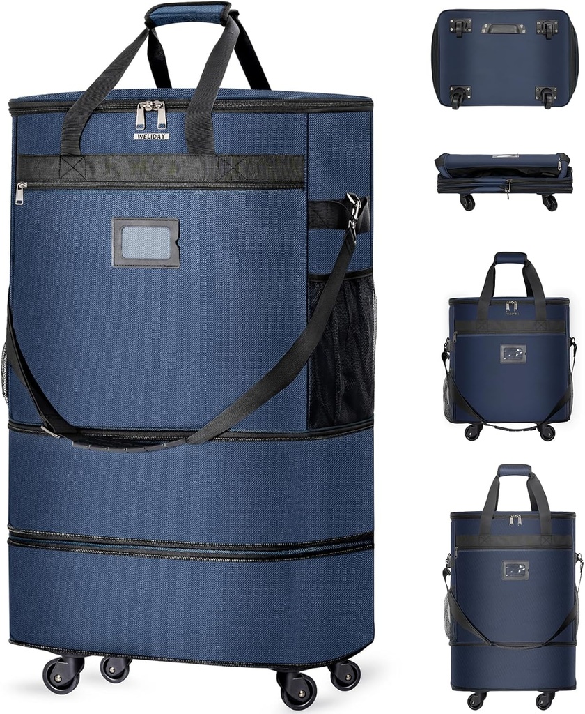 Maletas con Ruedas Bolsa de equipaje ampliable Maleta plegable con 4 Ruedas universales Collapsible Rolling Travel Bag Grande Capacidad Duffel Bag (Blue)