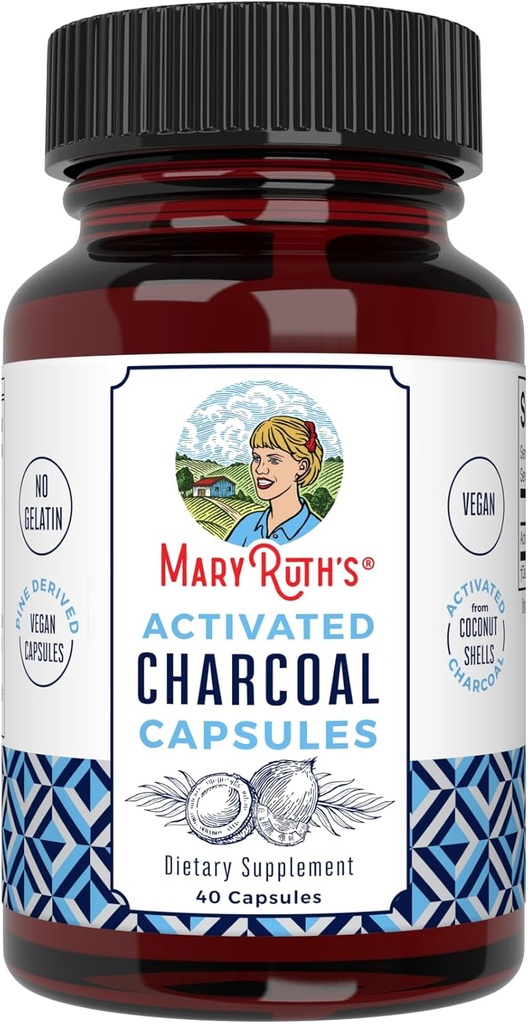 MaryRuth Organics Activated Charcoal Capsules ← Substance Adsorption ¦ Derived from Coconut Shells ¦ Vegan Capsules from Pine Trees ← Non-GMO TEN Gluten Free ← 40 Count