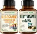 Glucosamine Chondroitin Turmeric MSM + Multivitamina 2-Bottle Suplemento Bundle para Él. Salud Conjunta, Respuesta Inflamatoria, Apoyo Inmunitario, Propiedades Antioxidantes