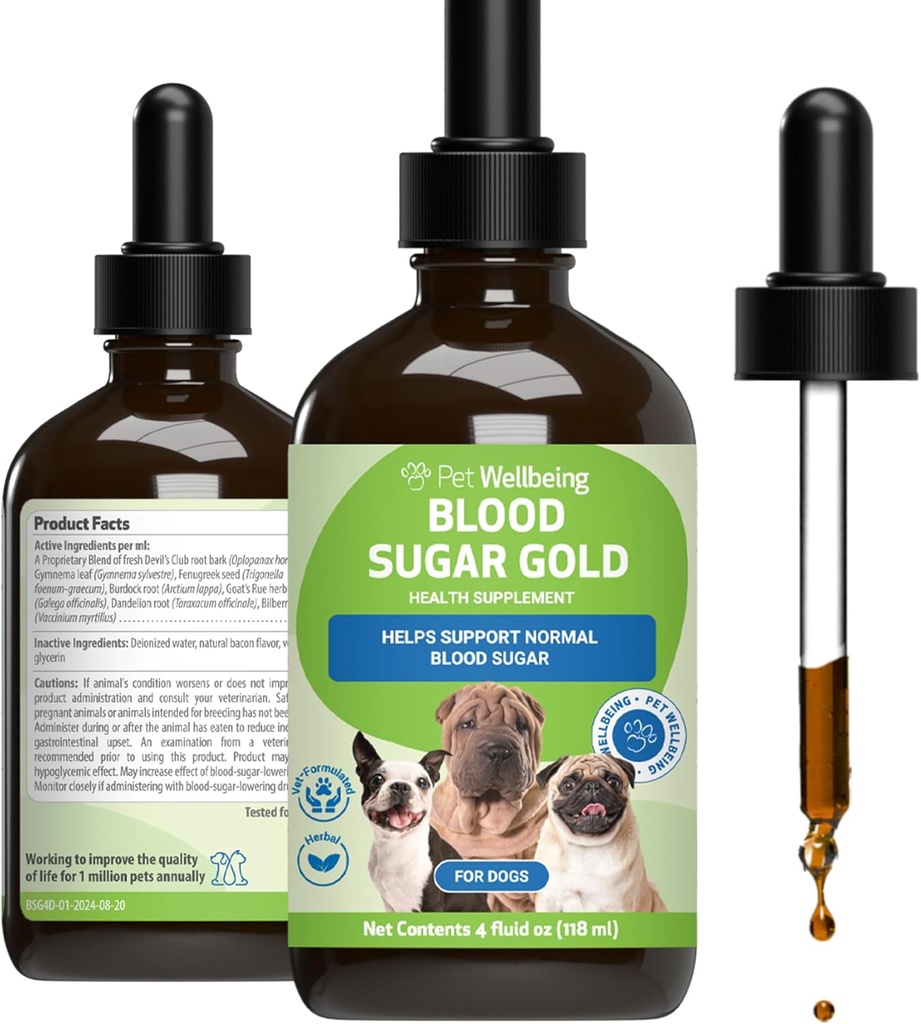 Pet Wellbeing - Blood Sugar Gold Value Size for Dogs & Cats - Natural Support for Healthy Blood Sugar Levels in Your Pet with Diabetes - 4 oz (118ml)