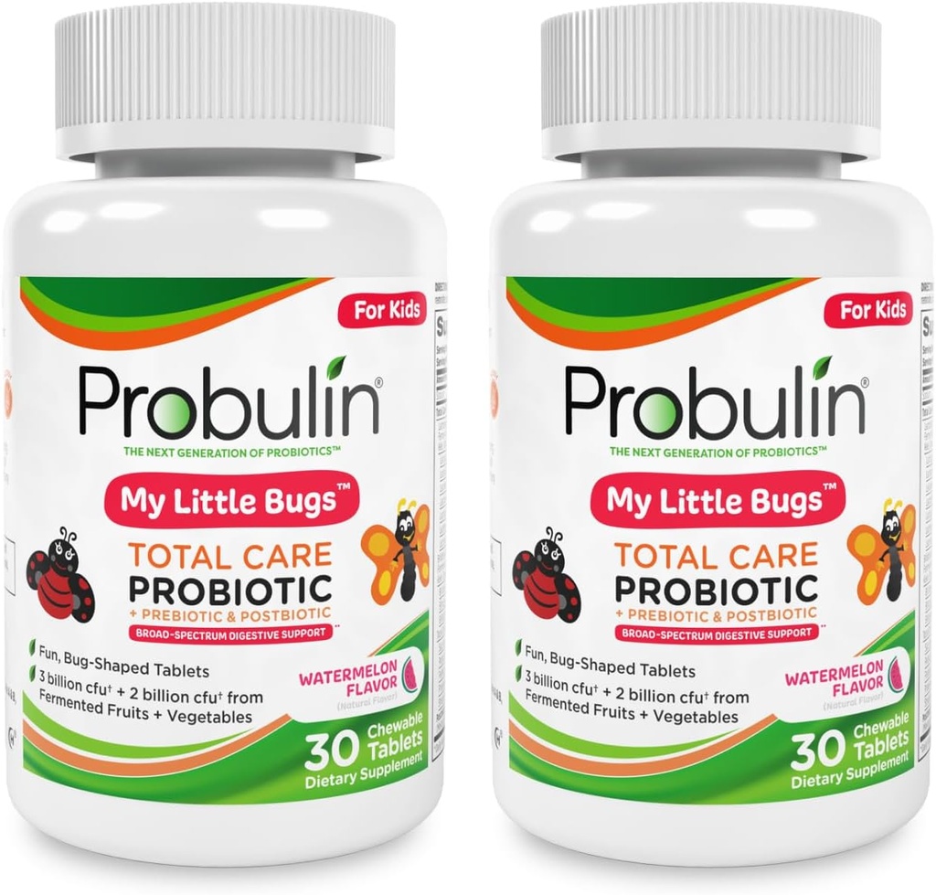 Probulina Cuidado Total Mis Pequeños Errores Prebióticos, Probióticos & Postbióticos - 5 Billones CFU - 15 Strains - 30 Tabletas Chewable (Twin Pack)