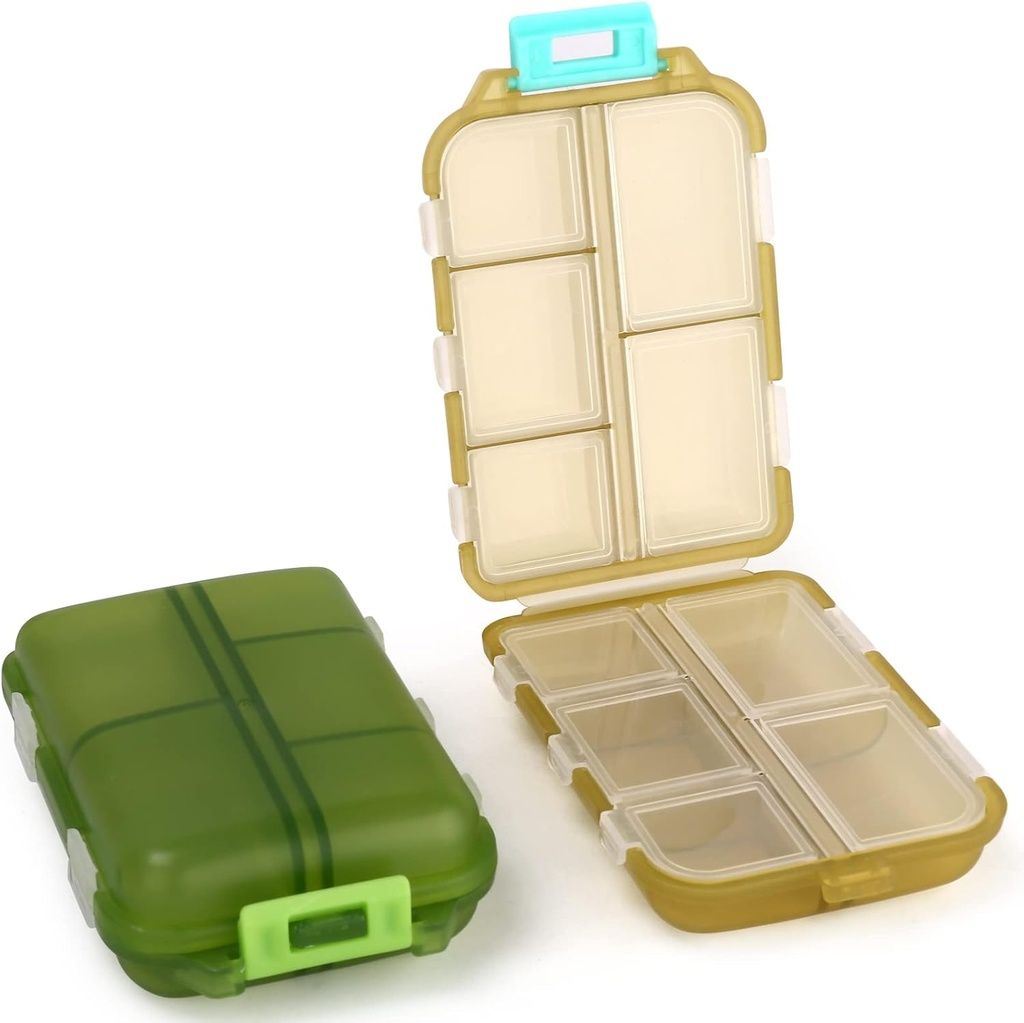 2PCS Cute Pill Organizer, Travel Pill Box, Small Pill Case Container, Medicine Organizer for Purse, con 10 Compartments for Different Medicines