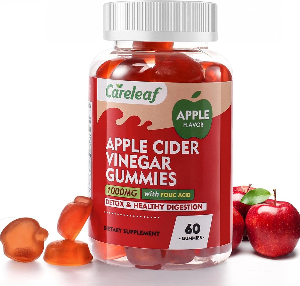 Manzana Vinagre Gummies 60 cuenta con 1000 mg AVC con vitamina B6 Vitamina B12 para Metabolismo, Digestión, Detox, Gut &amp; Immune Health