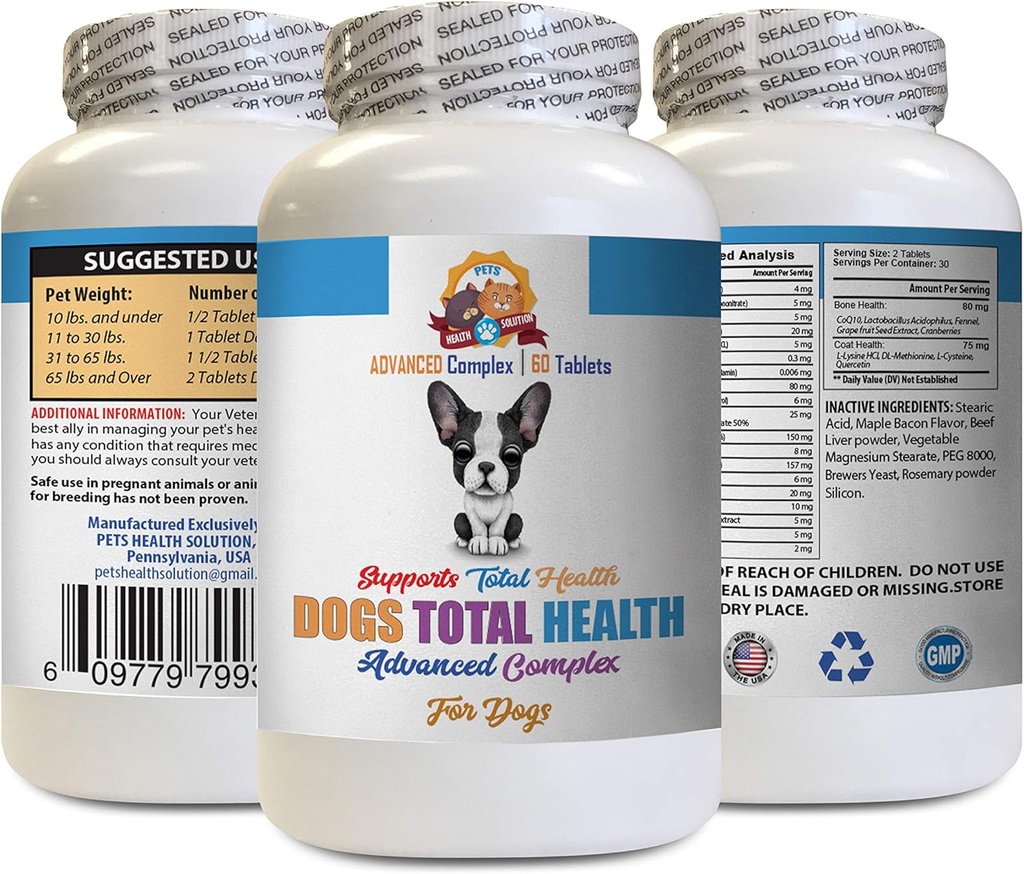 Vitamins for Dogs Eyes - Dogs Total Health Formula - Advanced Support - Hair Coat Teeth Gums Eye Urinary Care - Vitamin e for Dogs Skin - 60 Tablets (1 Bottle)