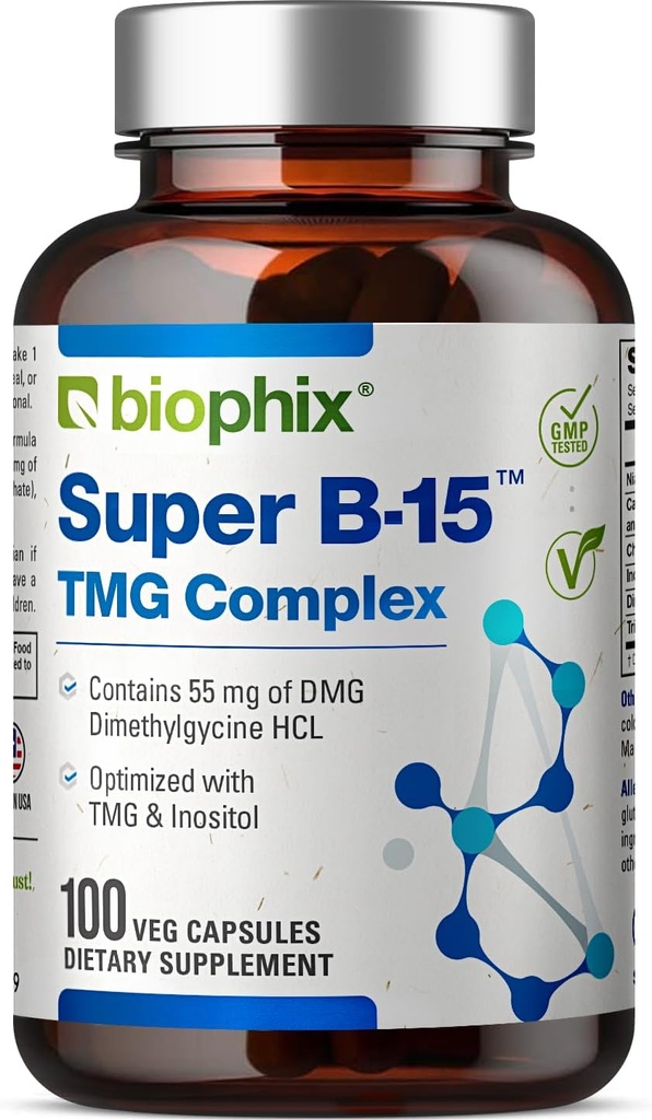 biophix Super B-15 100 Veggie Caps - Niacin Calcium Choline Inositol DMG TMG - Asistencias Niveles de energía de oxígeno saludable