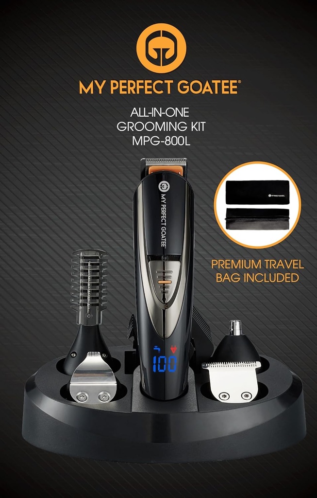 My Perfect Goatee® discussions 13-in-1 Mens Grooming Kit - LED Display Beard Trimming Kit con Travel Bag, Charging Stand, &amp; More - Waterproof, Cordless Electric Trimmer for Nose, Body, &amp; More – Ideal Gift Set