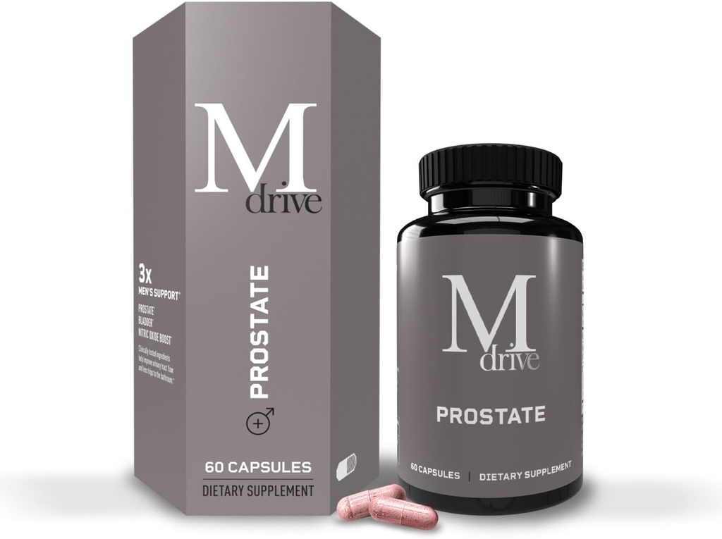 Mdrive Prostate Prostate Support Supplement for Men's Health, Promotes Urinary Tract Health, Supports Normal Flow, Frequency &amp; Bladder Emptying, Flowens Cranberry Extract, S7 N.O. Booster, 60 cápsulas