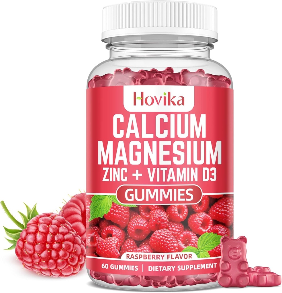 Calcio Magnesio Zinc Gummies con Potasio Vitamina C, B6, D3, K2 - Calcio para Hombres de Mujeres - Calcio Magnesio Zinc Multi Suplemento de Vitamina para Huesos, Músculos, Dientes, Calma Mood &amp; Inmunity - 60 Cts