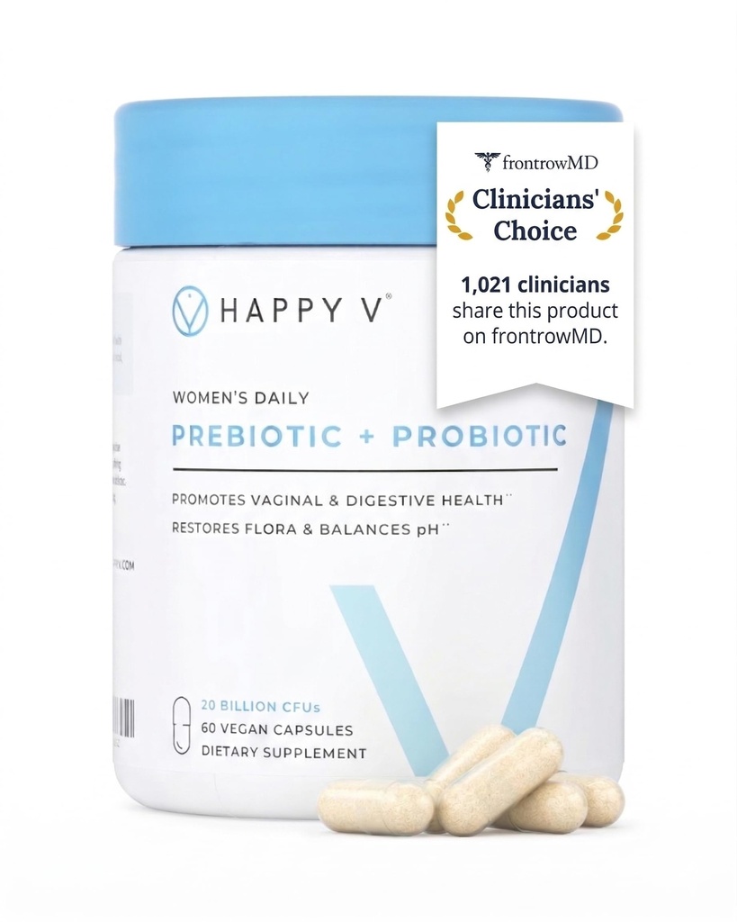 Happy V Dr. Probióticos Vaginales Fórmulados para Mujeres Apoyo al Odor, Salud del Urinario &amp; Gut, equilibrio del pH para las mujeres Probiótico diario con prebióticos patentados " Lactobacillus para el bienestar femenino