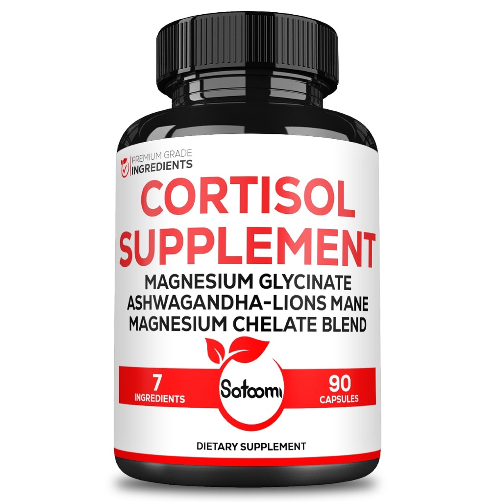 Satoomi 7in1 Cortisol Suplemento - Magnesium Glycinate with Ashwagandha, Magnesium Glycinate and Citrate - Mood &amp; Rest Well ' Resilience - 90 cápsulas para 45 días