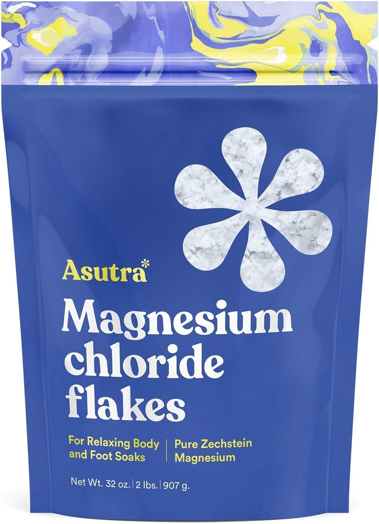 Anillos de baño de cloruro de magnesio ASUTRA, 2 libras - para relajar los picos corporales de pie, Epsom Salt Alternativa, rápida absorción