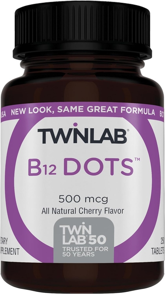 Twinlab B-12 Dots - Energy Production Support Suplementos con vitamina B12-500 mcg, 250 Tablets