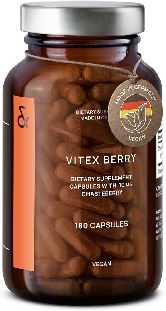 Vitex Berry - Premium Chasteberry 4:1 Extract (Vitex Agnus Castus) - Menopause &amp; PMS Support - Hormon Balance for Women - 180 Capsules - 6 Month Supply - Made in Germany