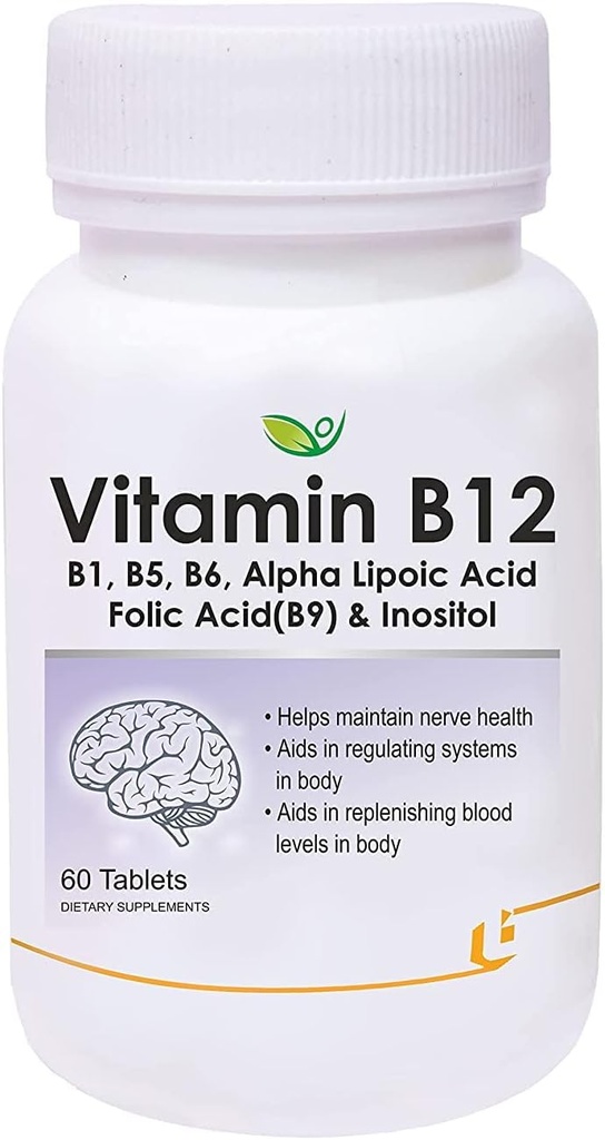 Verem Nutraceuticals Vitamina B12 con B1, B5, B6, B9(Acid Alilico), Acido Lipoico alfa ALA & Inositol Suplementos TENER Gestión Energética