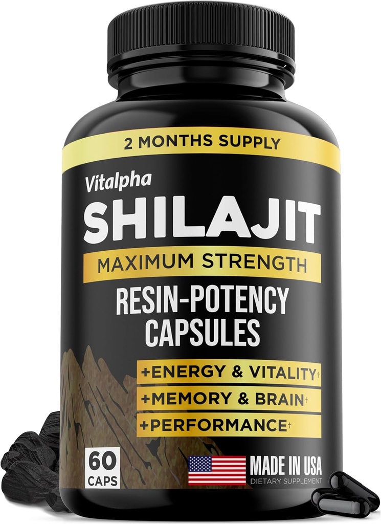 Resin-Potency Shilajit Capsules (50% Fulvic Acid) - 500mg Max Potency Extract - Organic Shilajit - Made in USA - 85+ Trace Minerals - Suministro mensual - 60 Cuenta