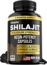 Resin-Potency Shilajit Capsules (50% Fulvic Acid) - 500mg Max Potency Extract - Organic Shilajit - Made in USA - 85+ Trace Minerals - Suministro mensual - 60 Cuenta