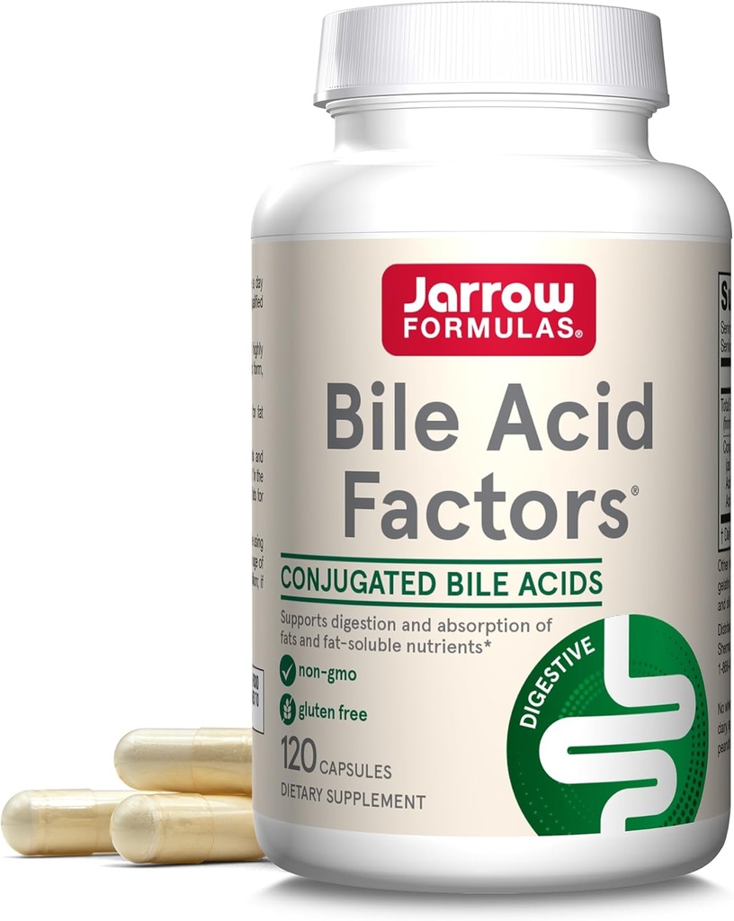 Fórmulas de Jarrow Factores de ácido biliar 1000 mg con ácidos biliares conjugados, suplemento dietético para el apoyo a la digestión y absorción de nutrientes grasas " solubles " , 120 cápsulas, 30 días de suministro