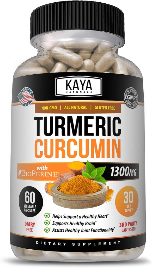 Kaya Naturals Turmeric Platinum, 60 Conde Capsules, Bioperina, Soporte Premium con 95% Curcuminoides Estándarizados - 60 cápsulas
