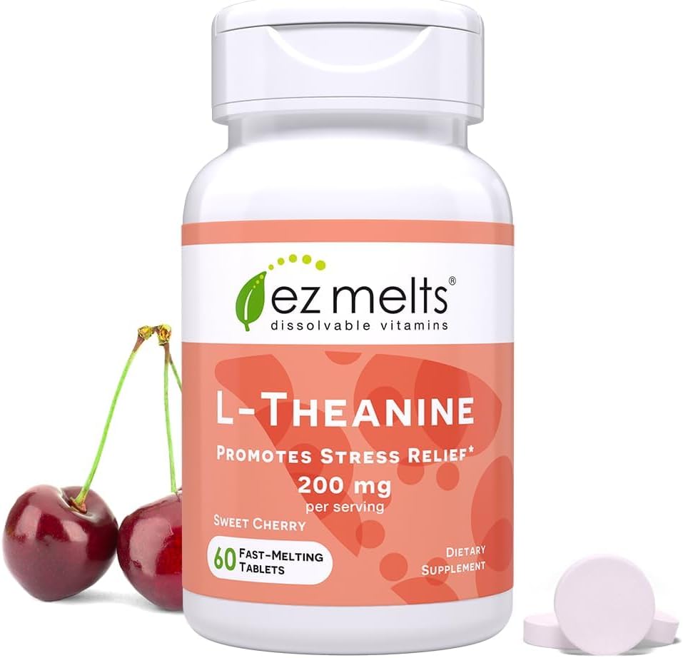 EZ Melts Dissolvable L-Theanine 200 mg, sin azúcar, 1 mes de suministro - 1 paquete