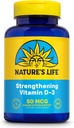 Fortalecer la vida de la naturaleza Vitamina D3 2000 UI (50 mcg) - Vitamina D - Sanidad de los huesos y suplemento de apoyo inmunitario - Softgeles fáciles de cambiar - Garantía de 60 días, Laboratorio Verificado - 240 Servimientos, 240ct