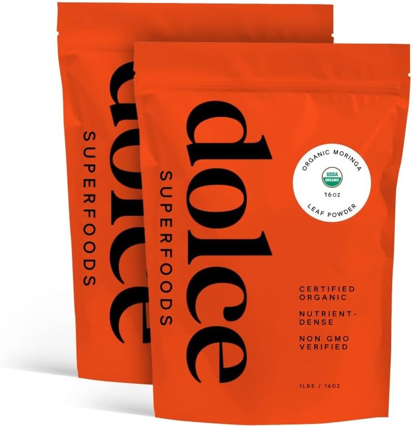 Moringa Leaf Powder - Greens Superfood Powder with Essential Amino Amino Acids, Antioxidantes, Proteína, Vitaminas &amp; Omega - Moringa Oleifera Drumstick Supplement for Teas, Smoothies & Beverages (Pack of 2)