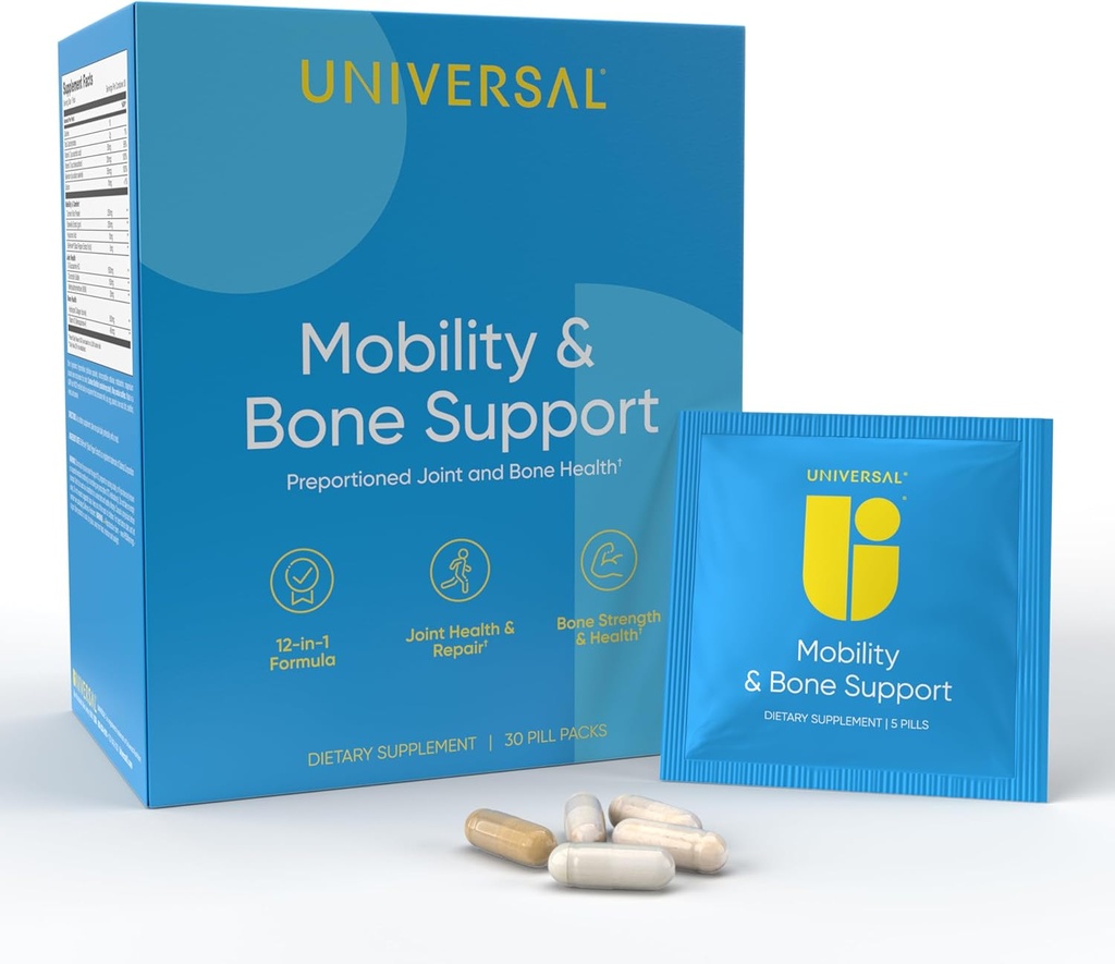 Mobility & Bone Support Daily Multivitamin - 12-in-1 Bone, Knee, Cartilage, Ligament, Joint Supplement for Women and Men, Collagen, Turmeric, Glucosamine Chondroitin MSM Capsules - 30 Vitamin Packs