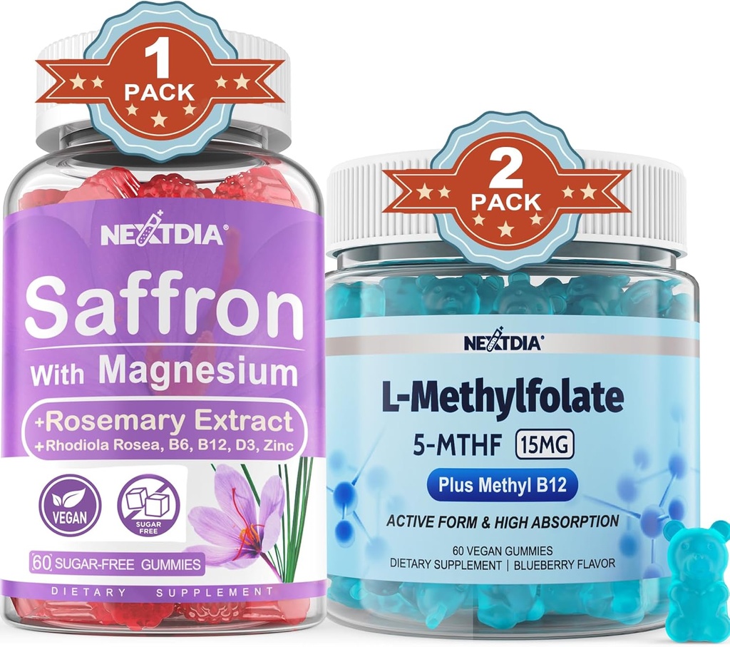 Magnesium Glycinate + L-MethylFolate 15mg &amp; Methyl B12 Gummies, 3 Pack