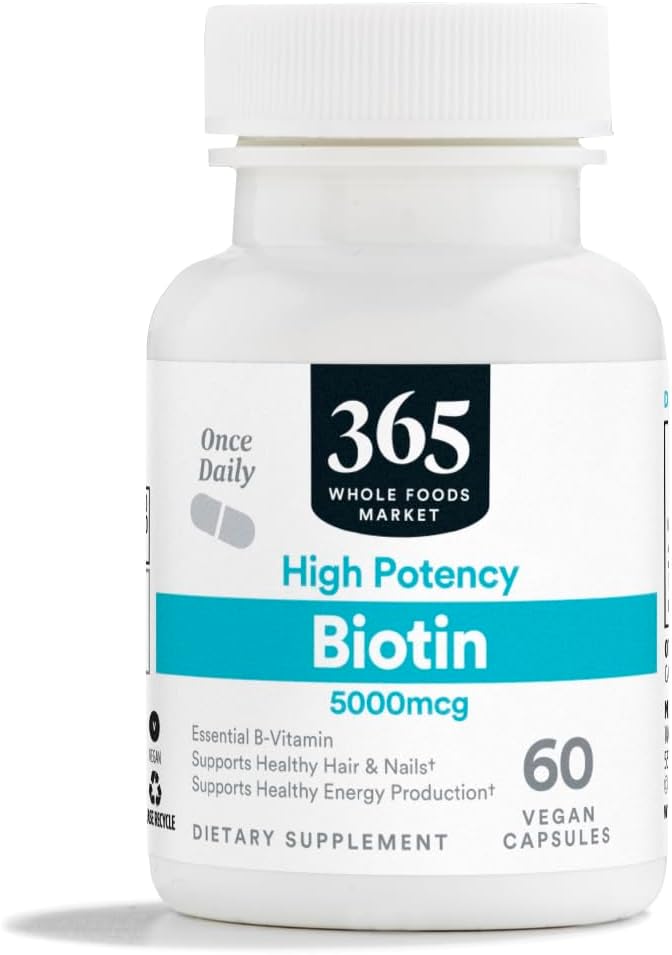 365 por Whole Foods Market, High-Potency Biotin 5000mcg, Vegan, 60 Cuenta