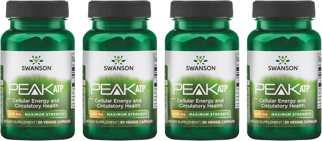 Swanson Maximum Strength Peak ATP-Natural Supplement Promoting Cellular Energy Support-Supports Physical Performance and Promotes Healthy Blood Flow Support-(30 Veggie Capsules, 400mg Cada) 4 Pack