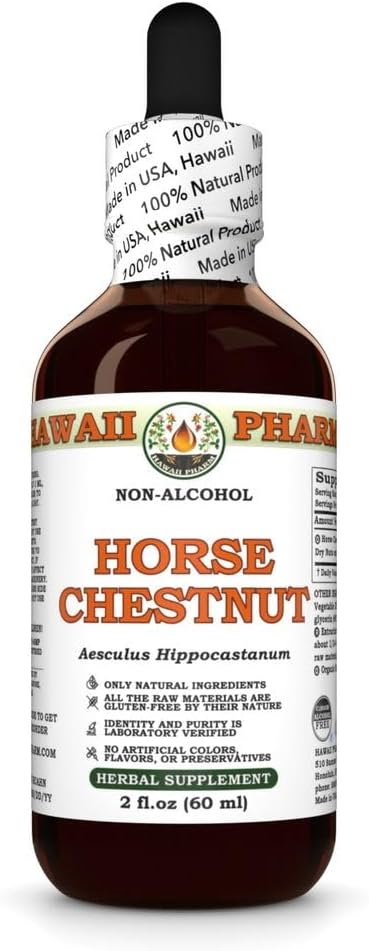 Castaña de Caballo (Aesculus Hippocastanum) Nueces Secas Glycerite, Hecho en Hawaii, Materias primas orgánicas, Todo Natural, Vegan, laboratorio testó extract líquido libre de alcohol - 2 fl.oz