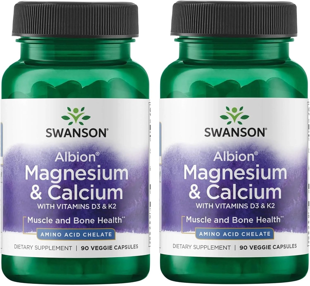 Swanson Albion Chelated Magnesium &amp; Calcium 2:1 90 Veg Capsules (2 Pack)