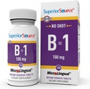 Fuente superior B-1 100 mg - Suplemento de vitamina B apoya la energía saludable y el crecimiento - Nervous " Digestive System Support Formula with Thiamin - 100 Sublingual Dissolving Tablets