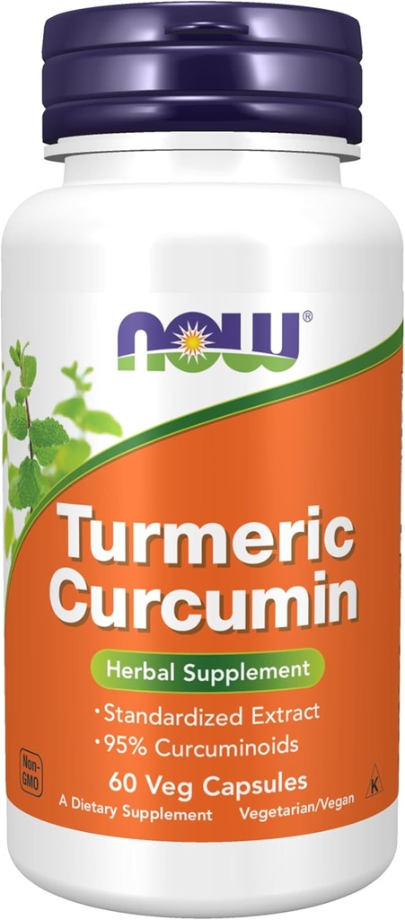 AHORA Suplementos de alimentos, Curcumina Turmérica, derivado del extracto de raíz tormérica, 95% Curcuminoides, Suplemento Herbal, 60 cápsulas de verduras