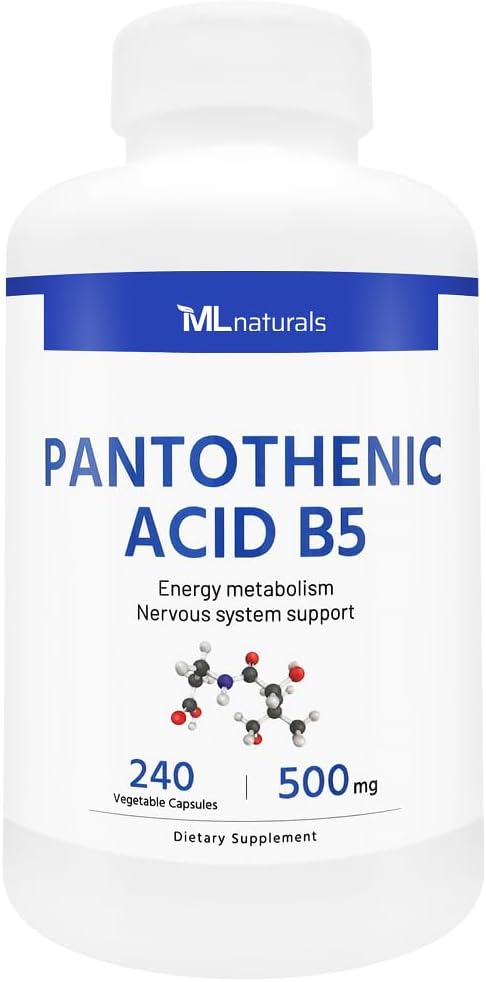 ML Naturals Ácido Pantoténico B5 240 cápsulas vegetales. Metabolismo energético, soporte del sistema nervioso, CGMP-Certificado por NSF