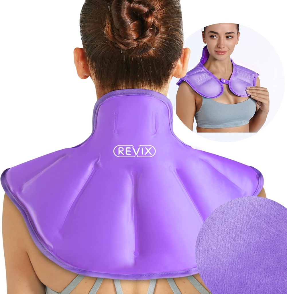 REVIX Paquete de hielo de hombro reutilizable gran cuello de cuero de gran tamaño de paquete de hielo para el tamaño superior de la espalda, calma de molestia y fatiga, púrpura
