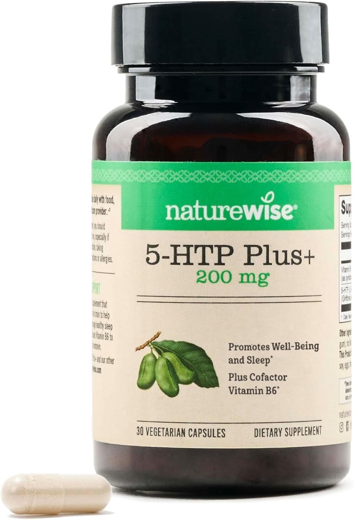 NatureWise 5-HTP 200mg Suplemento de Griffonia Semillas con Cofactor Vitamina B6 - Mood Support and Natural Sleep Aid for Adults - Delayed-Release, Vegan - 30 Conde[1-Month Supply]