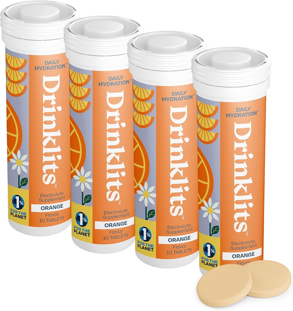 Bebidas Bombillas de hidratación diarias de Orange (4) Tube Bundle ← 0g Azúcar – Bebida deportiva natural – Gran sabor Silencioso 4 Pack (40 Servings)
