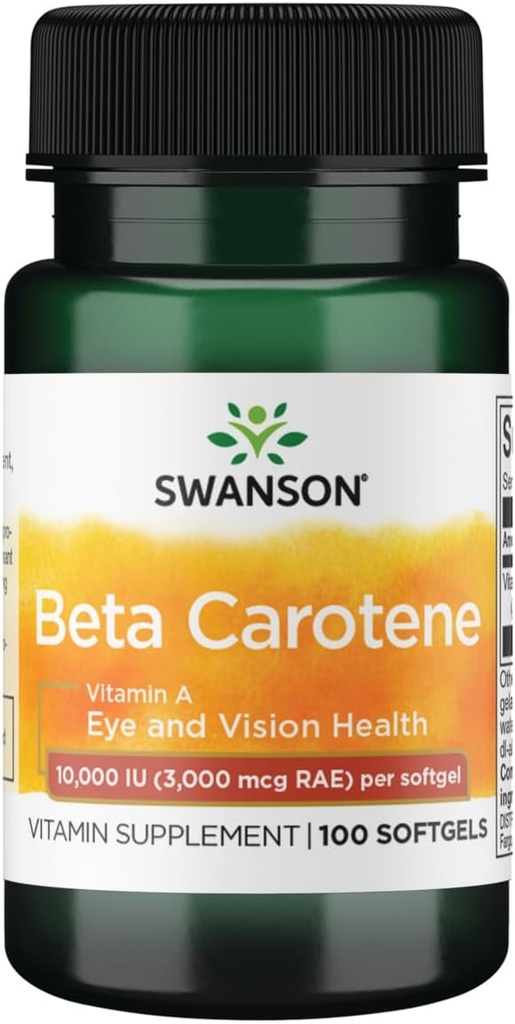 Swanson Beta-Caroteno (Vitamin A) Skin Eye Immune System Health Antioxidant Support 10000 Iu (3000 mcg) 100 Softgels