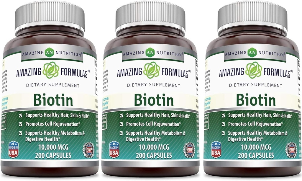 Increíble Nutrición Biotina 10,000 Mcg Suplemento dietético, 200 cápsulas (200 cápsulas (Pack of 3))