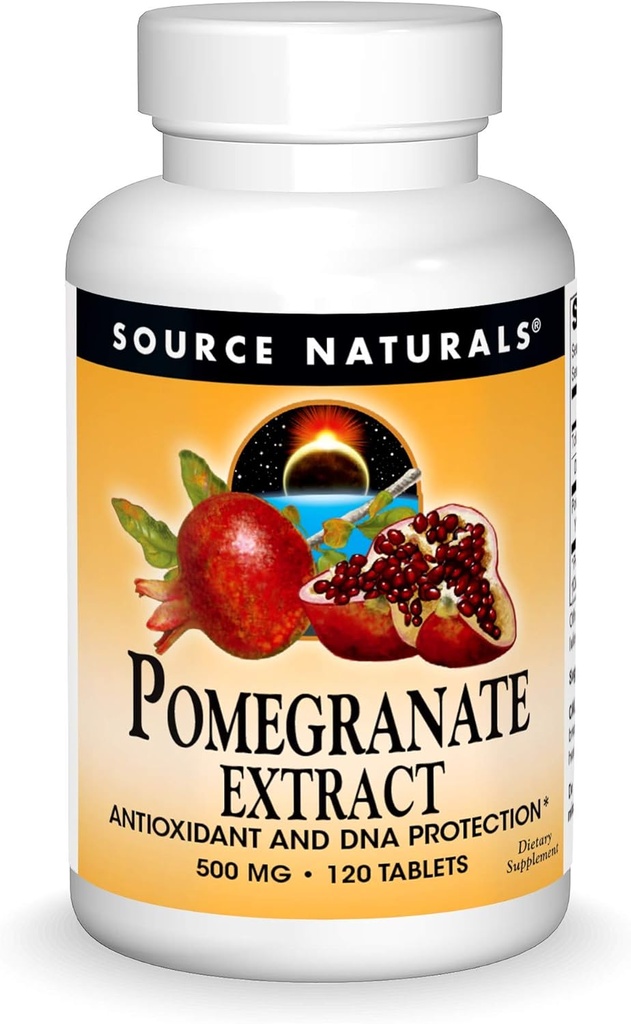 Fuente Naturales Pomegranate Extract 500mg Full Whole Fruit Ellagic Acid Antioxidant & Añadido Fiber - 120 Tablets