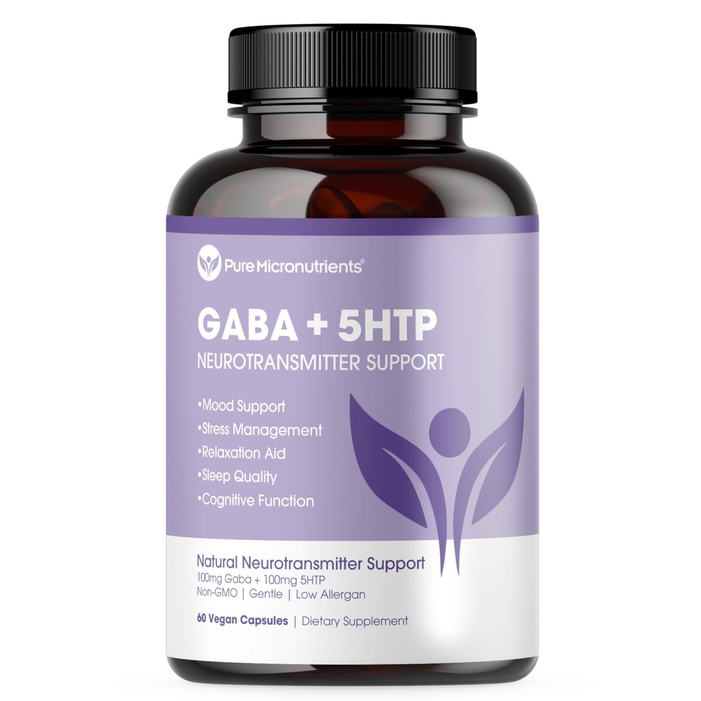 Pure 5-HTP (5-Hydroxytryptophan) Plus GABA Supplement - for Sleep, Mood & Stress Management - 60 Veggie Caps