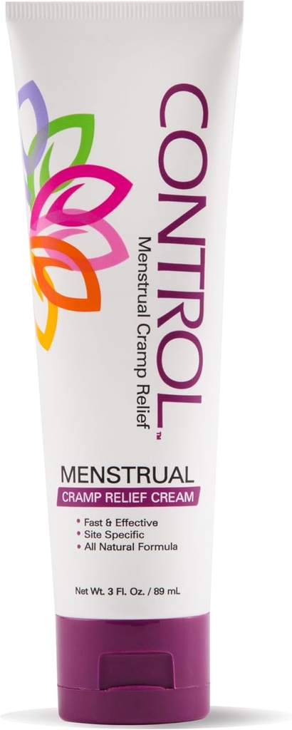 CONTROL, Crema de Alivio de Calambres Menstruales, Alivio de Dolor Tópico para Calambres de Período y PMS, Productos de Socorro de Período, Rápido y Efectivo, Fácil de Usar, Seguro para Todas las Edades, Hormona Gratis, Todo Natural, 3 oz Tubo.
