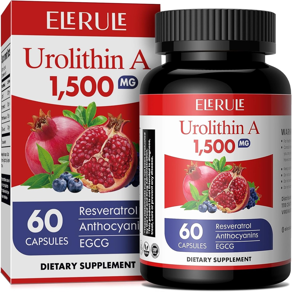 Urolithin A Supplement 1000 mg Plus Trans-Resveratrol, Anthocyanins, Green Tea,Promoting Healthy Aging,Supports Cellular and Energy for Men &amp; Women, 60 cápsulas
