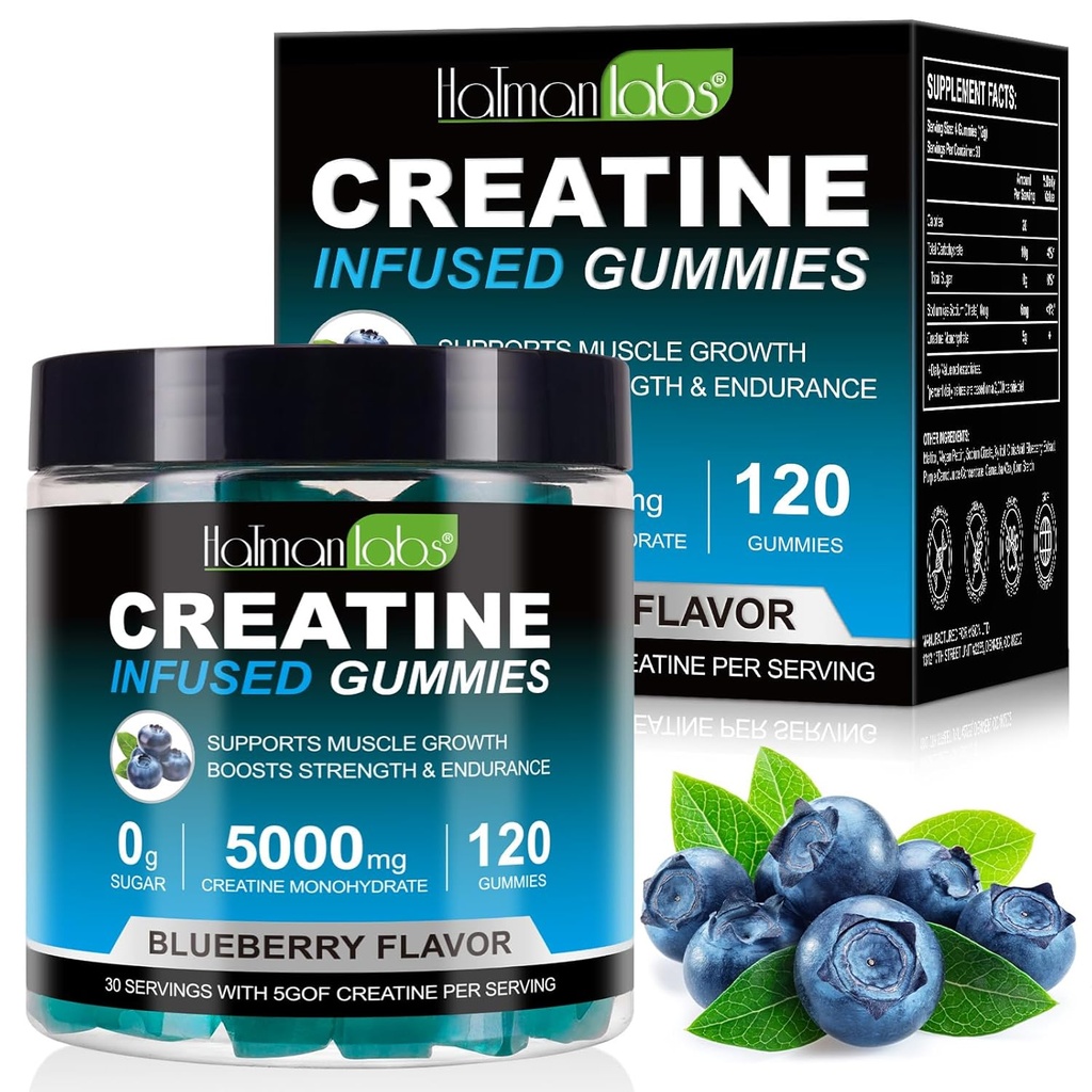Gummies de crema para hombres &amp; mujeres - 120 Conde, 5000 mg de Monohidrato de crema, azúcar cero, crecimiento muscular &amp; aumento de fuerza, suplemento de energía pre-operatoria