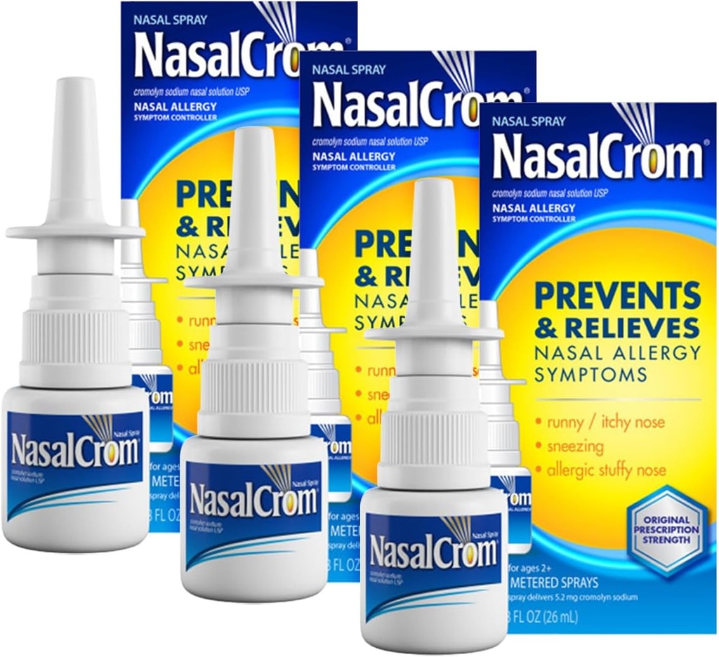 NasalCrom Nasal Spray Allergy Symptom Controller tención 200 Sprays Silencio .88 FL OZ (3 Pack)