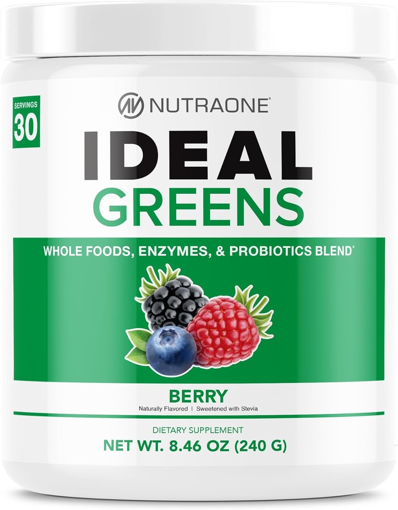 NutraOne Ideal Greens Antioxidant and Nutrient-Rich Superfood Greens Powder Supplement Berry- 30 Servings