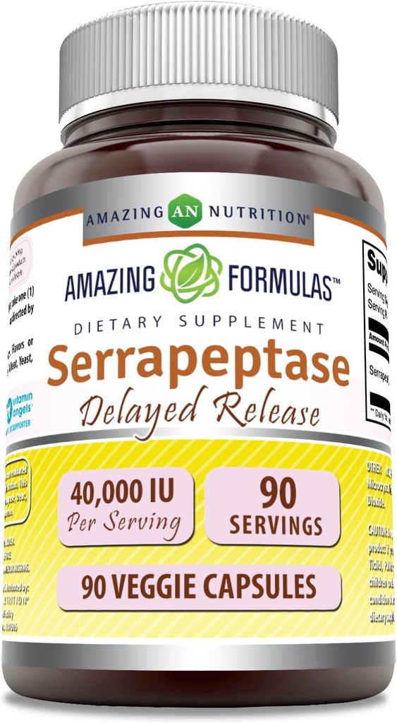 Fórmulas asombrosas Serrapeptase Suplemento ← 40,000 UI ← Veggie Capsules ← No-GMO sobrevivió gratis ← Made in USA (90 Conde)