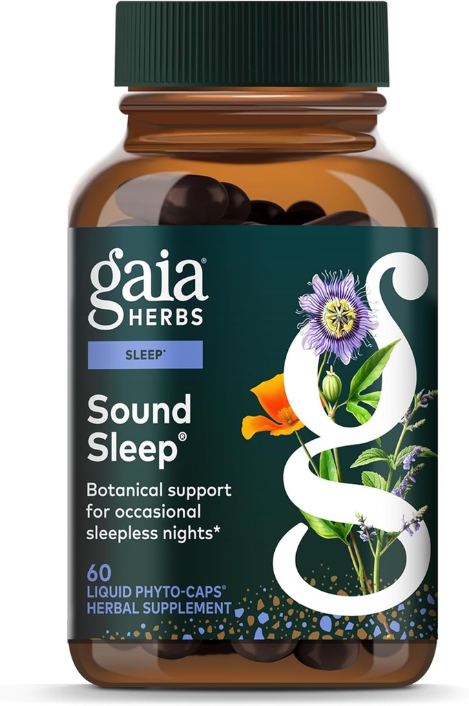 Gaia Herbs Sound Sleep - Natural Sleep Support to Promote Calm & Relax - with Valerian Root, Passionflower &amp; More - 60 Vegan Liquid Phyto-Capsules (20-Day Supply)