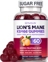 Sugar Free Lions Mane Suplemento Gummies con KSM-66 Ashwagandha - Suplemento Nootropic para Cognition, Brain Fog, Mental Clarity, Focus &amp; Stress Support - Natural Berry Flavor, Vegan, Made in USA